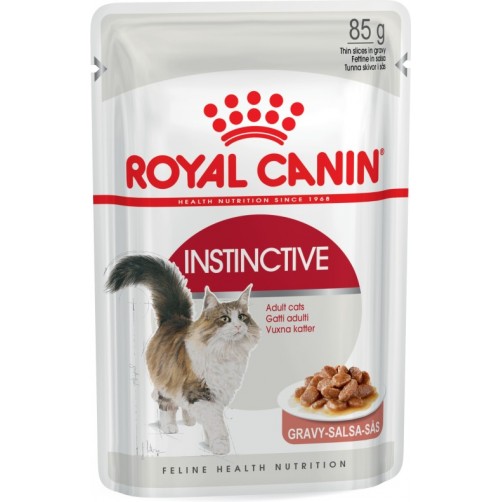  پوچ گربه بالغ بالای  12 ماه حاوی تکه های لذیذ در عصاره گوشت/ 85 گرمی/ Royal Canin Instinctive in Gravy